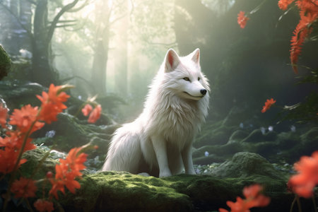 White wolf in the forest. Beautiful white wolf in the forest.の素材