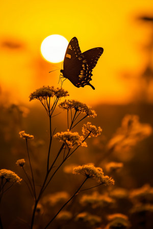 Butterfly on a flower at sunset. Selective focus.の素材