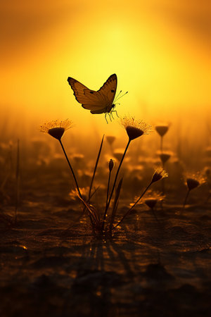 Butterfly on flower at sunset in the morning, Thailand.の素材