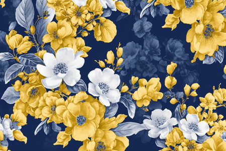 Seamless pattern with flowers and leaves. Hand-drawn illustration.の素材