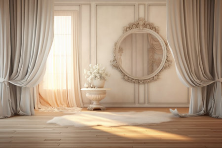 3d render interior room with vintage mirror and flower vase.の素材