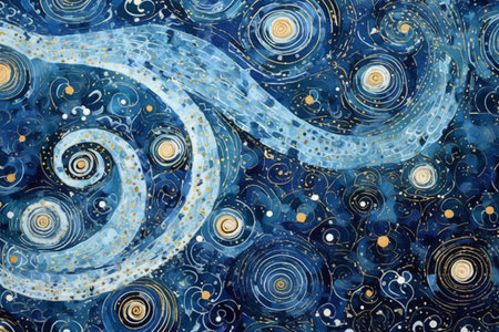 Watercolor abstract background. Hand painted illustration. Blue and gold.の素材