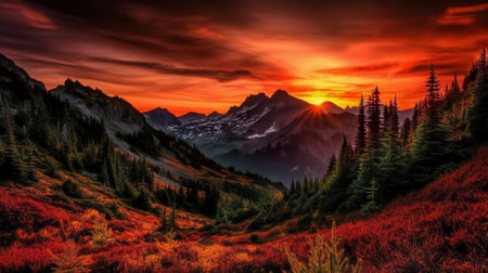 Fantastic colorful sunset in the mountains. Dramatic scene.の素材