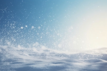 Winter background with snowflakes and blue sky. 3d renderingの素材
