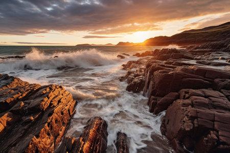 Dramatic sunset over the sea. Beautiful seascape.の素材