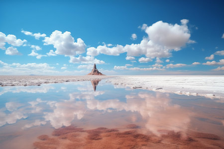 Salt lake with blue sky and clouds, Uyuni, Boliviaの素材