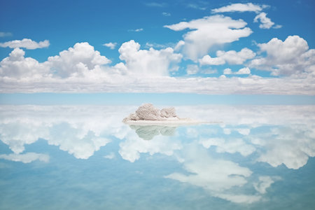 Reflection of clouds in crystal clear water of lagoon with stonesの素材