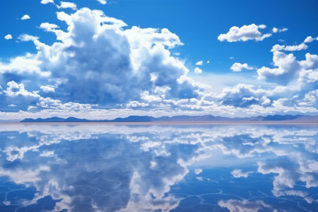 Reflection of clouds in the lake, Uyuni, Boliviaの素材