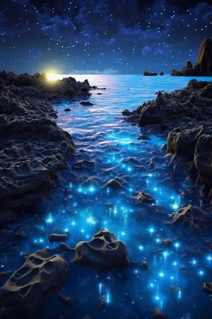 Fantasy alien planet. Mountain and sea. 3D illustration.の素材