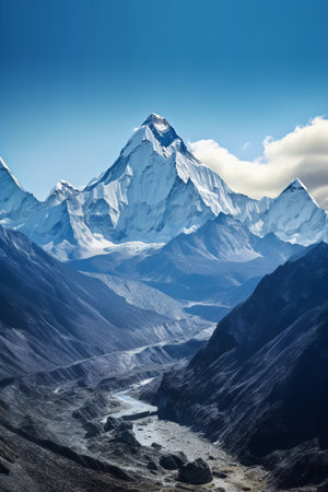 Mount Everest in Himalayas, Khumbu valley, Nepalの素材