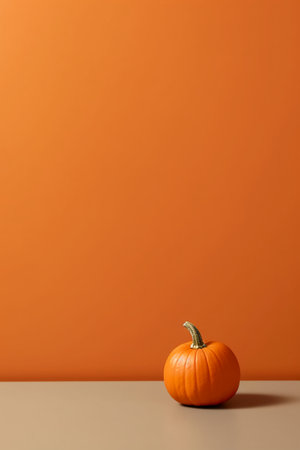 Orange pumpkins on orange background with copy space. Halloween minimal conceptの素材