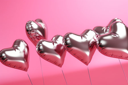 Heart shaped balloons on a pink background. 3d render illustration.の素材