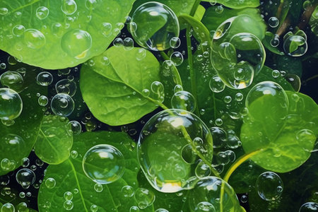 Green leaf with water drops in the morning. Abstract nature background.の素材