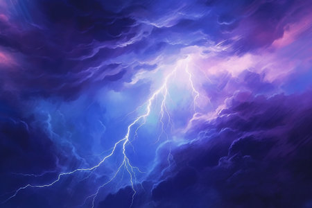 Abstract background of stormy sky with lightning, 3d render illustrationの素材