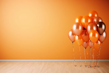 Orange balloons in a room with orange wall. 3d rendering.の素材