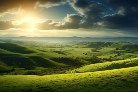 Sunset over Tuscany, Italy. Rural landscape with rolling hillsの素材