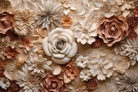Beautiful floral background made of paper flowers, close-up.の素材