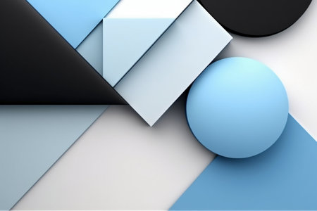 3d illustration of abstract geometric composition, with glossy blue spheres.の素材