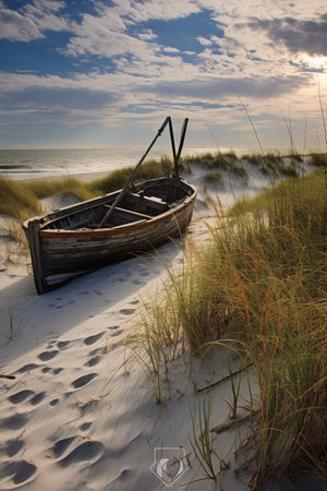 Abandoned boat on the sand dunes of the Baltic Seaの素材