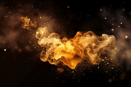 Gold smoke on a black background. Abstract background. Design element.の素材