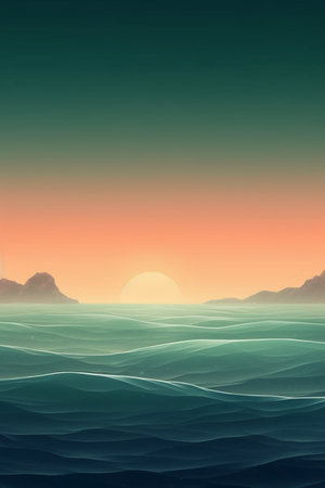 Sunset over the sea. 3D illustration. Nature composition.の素材