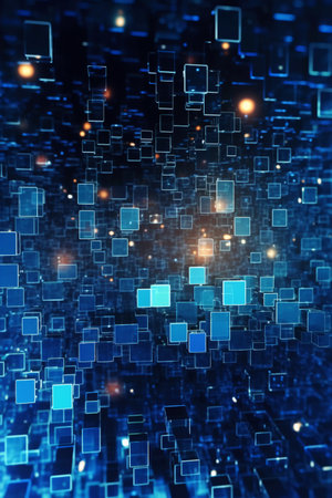 Abstract technology background with squares. 3d rendering toned image double exposureの素材