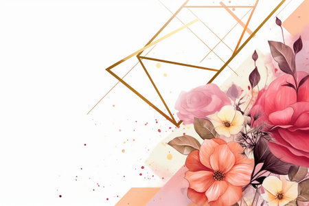 Abstract floral background with watercolor flowers and geometric shapes. Vector illustration.の素材