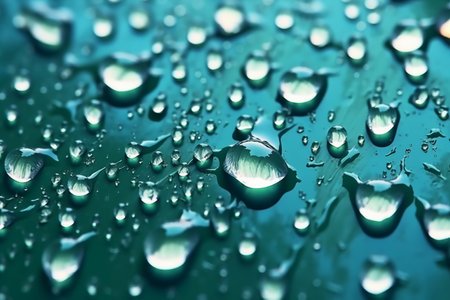 Water drops on a green metal surface. Water drops on a metal surface.の素材
