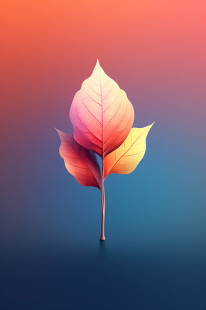 Colorful leaf on gradient background. Minimal concept. Flat lay.の素材