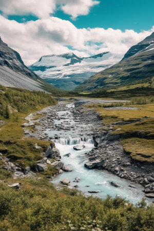 Icelandic landscape with waterfall and mountains in summer. Long exposureの素材