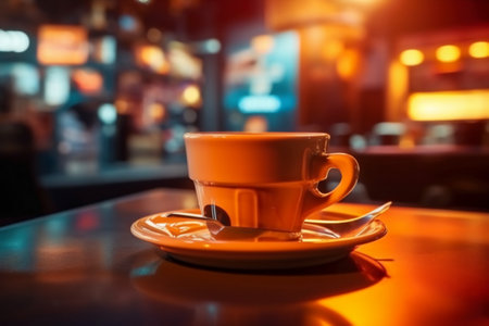Coffee cup on the table in coffee shop, vintage color toneの素材