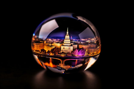Glass sphere with night view of Bangkok cityscape, Thailand. Selective focus.の素材