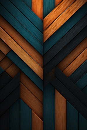 Wooden background with blue and brown stripes. 3d illustration.の素材