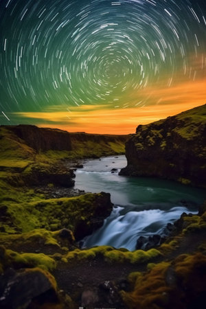 Milky Way over the ocean in Iceland. Long exposure shot.の素材