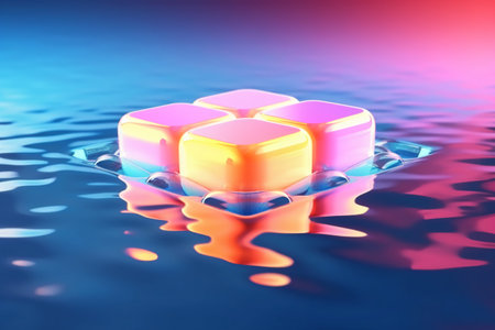 3d illustration of colorful cubes floating in water. Abstract background.の素材