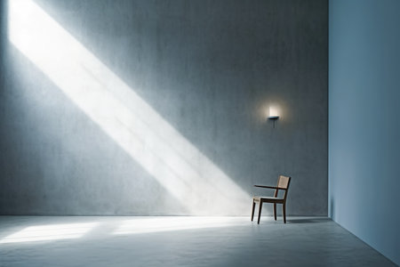 Empty concrete room with a chair and a lamp. 3d renderingの素材