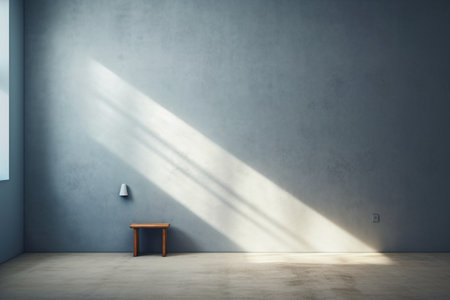 Interior of empty room with concrete wall and wooden bench. Mock up, 3D Renderingの素材