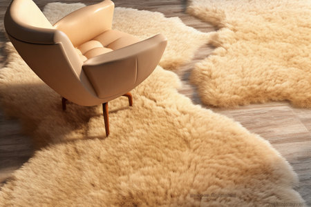 Comfortable beige armchair on fur carpet, 3d renderの素材
