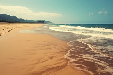 Beautiful seascape with sandy beach and waves. Toned.の素材