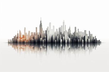 abstract city skyline with reflection on white background, vector illustration.の素材