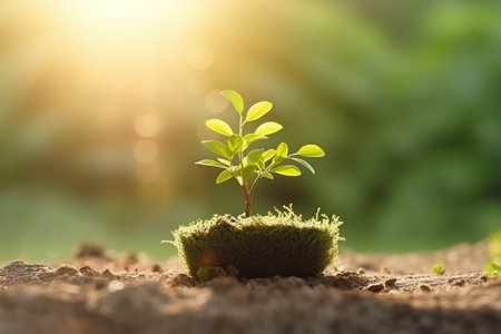 Green plant growing on soil with sunlight. Ecology and environment concept.の素材