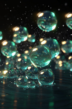 Abstract background with soap bubbles. 3D illustration. Bokeh effect.の素材