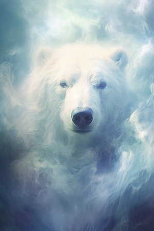 White polar bear in the smoke. Polar bear in the smoke.の素材