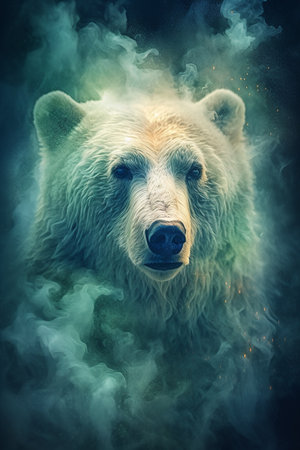 Wild polar bear in the smoke. Animal portrait. Artistic style.の素材