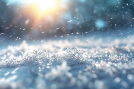 Christmas background with snowflakes and bokeh lights. Beautiful winter landscape.の素材
