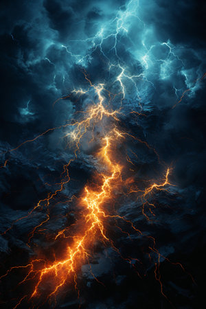 Lightning in stormy sky, computer generated abstract background, 3D renderingの素材