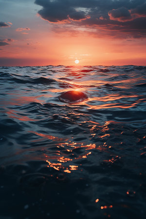 Beautiful sunset on the sea. Sunset on the sea. The sun is reflected in the water.の素材