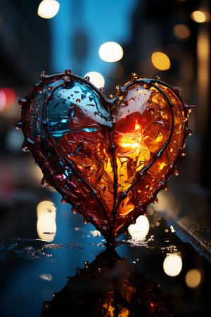 Heart-shaped candle on the background of the night city. Valentine's Day.の素材