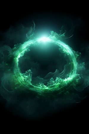 Fantastic light ring on black background. Fantasy fractal texture. Digital art. 3D rendering.の素材