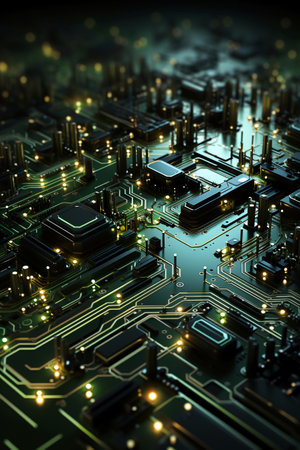 Circuit board close-up. Technology background. 3d renderingの素材